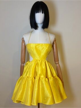Helen O'Connor Yellow Cutout Puff Mini Dress NWT